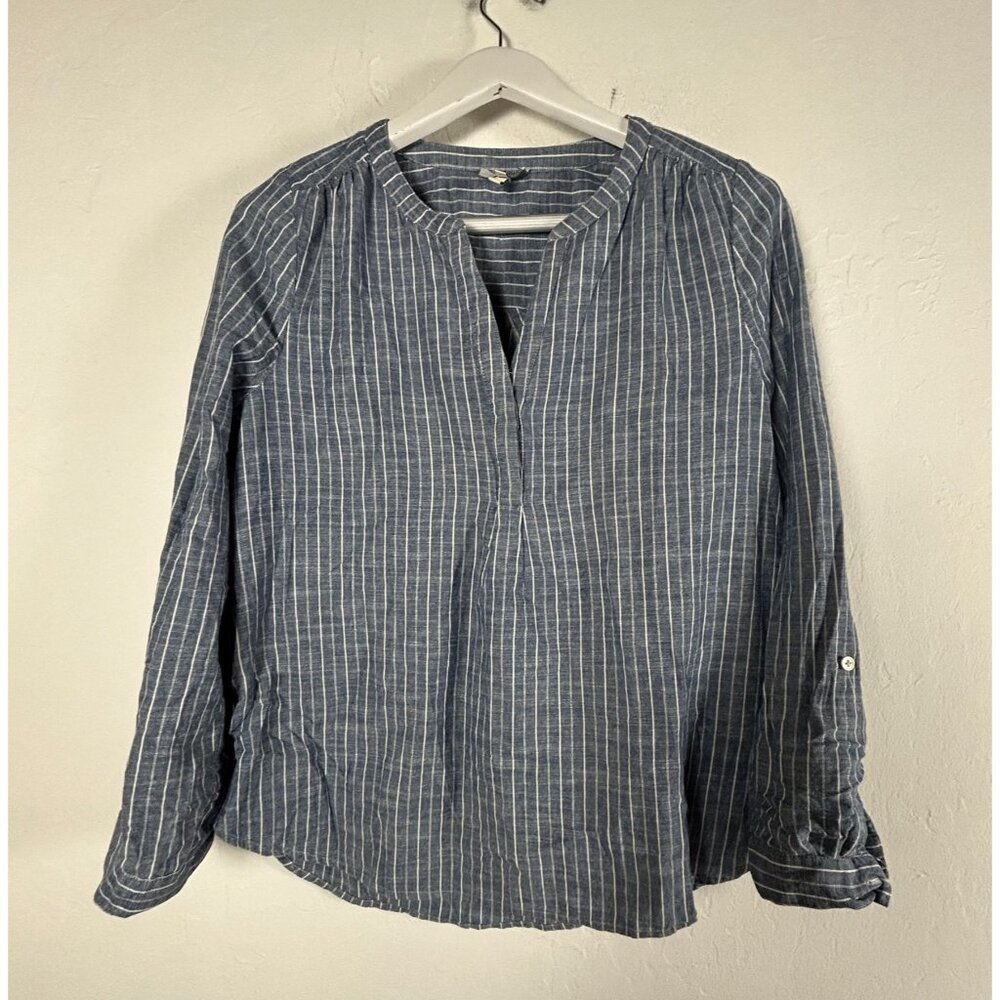 Joie Womens Blue & White Striped Cotton Long Sleeve Popover Top Blouse Medium